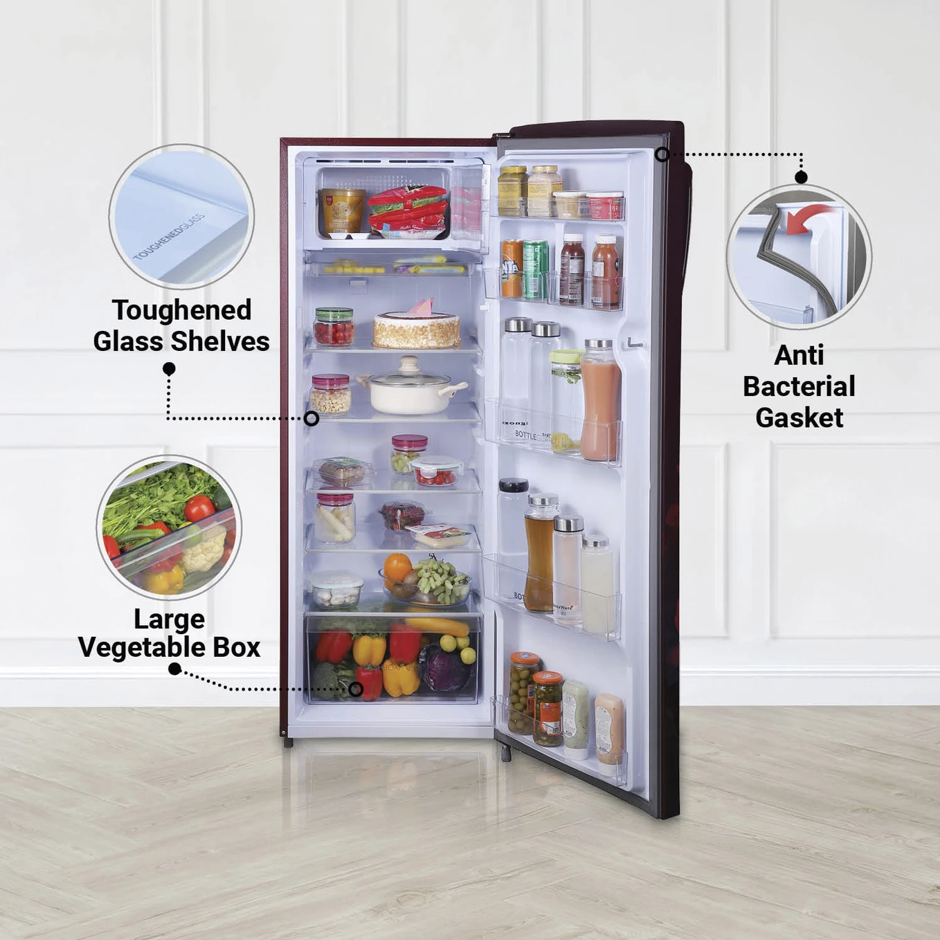 Haier 253 L Direct Cool Single Door 3 Star Refrigerator  with DEFT TechnologyLarge Vegetable Box (Red Peony, HRD-2743CRP-N)